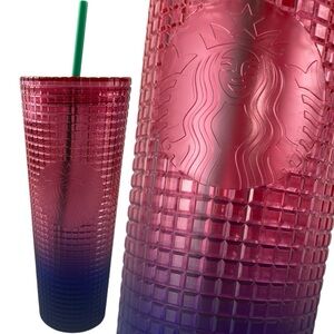 Starbucks 2022 Watermelon Pink Purple Gradient Grid Tumbler with Straw Venti NWT